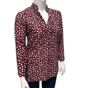 JUDE CONNALLY Size L Pullover Tunic Top‎ Jude Cloth Burgundy Polka Dot Stretch